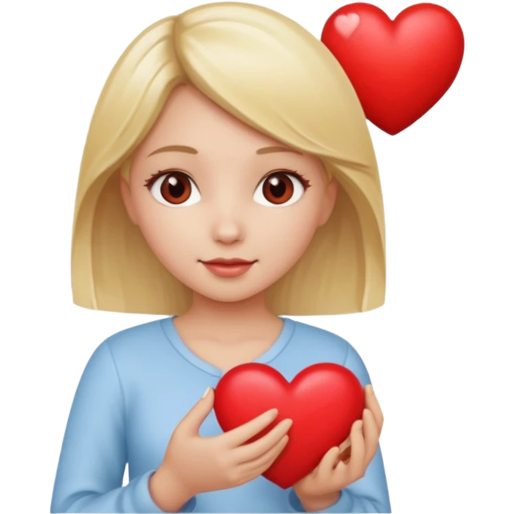 prayer girl blond hair red heart in her hands emoji