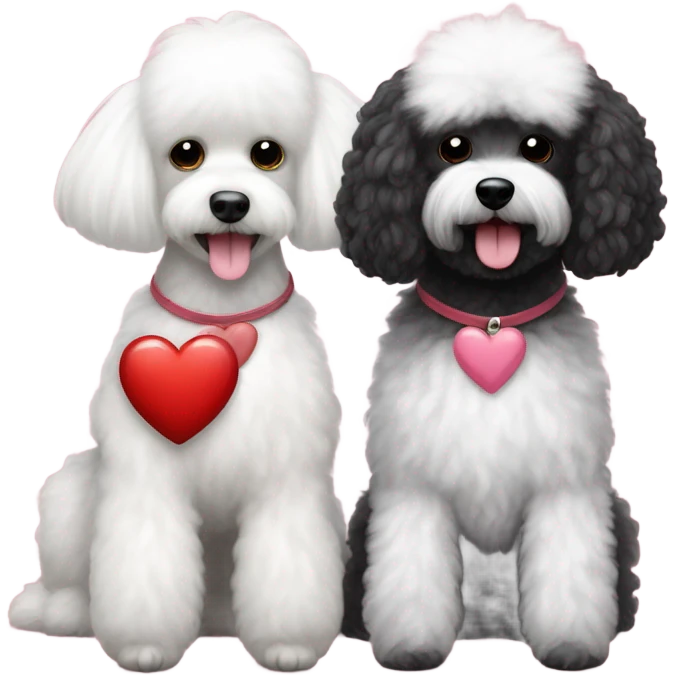 Black poodle and white Maltese with Valentines  emoji