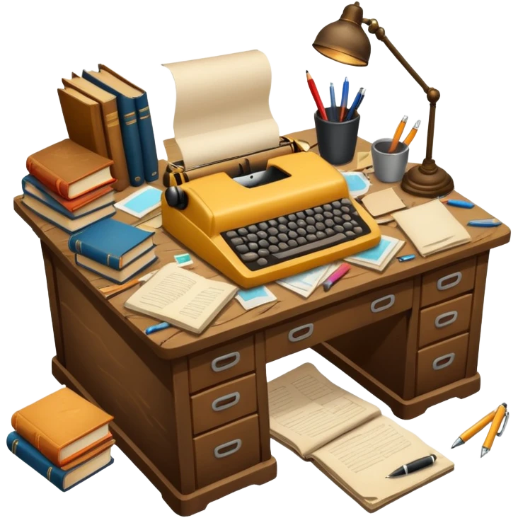 Messy Desk with books and pens emoji