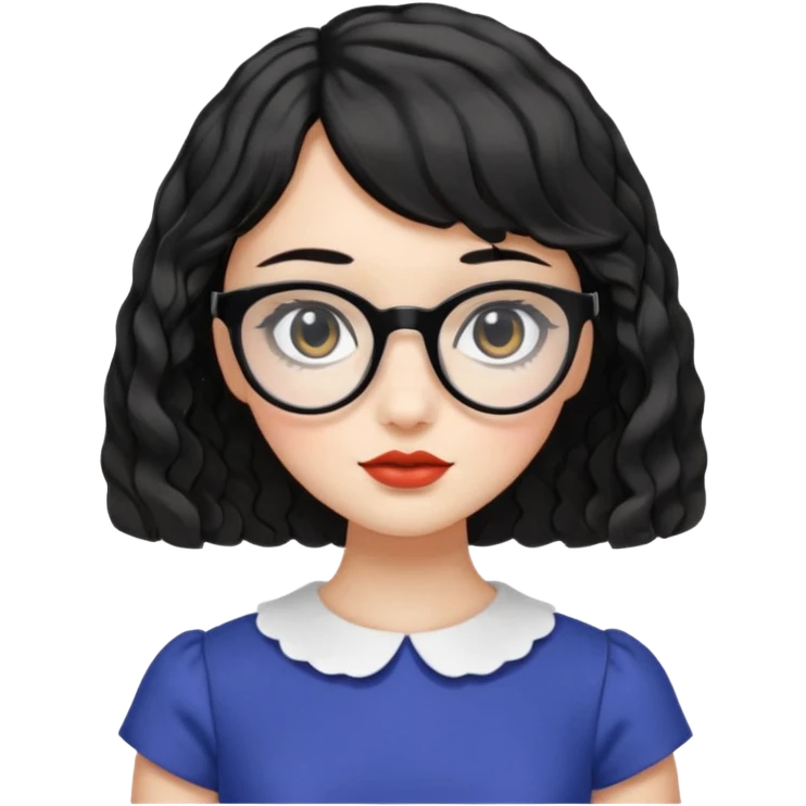 girl with black wavy French bob hair, black round eyes, white square eyeglasses, peplum top emoji