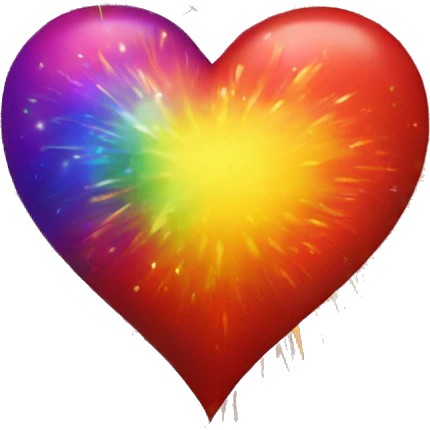 Heart with fireworks in background exploding out of heart with red orange yellow green blue purple emoji
