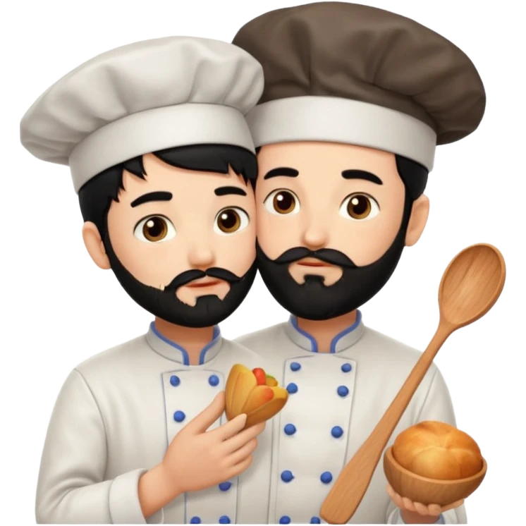 CHEF CON PELO NEGRO Y BARBA NEGRA, OJOS MARRON OSCURO QUE ES BESADO emoji