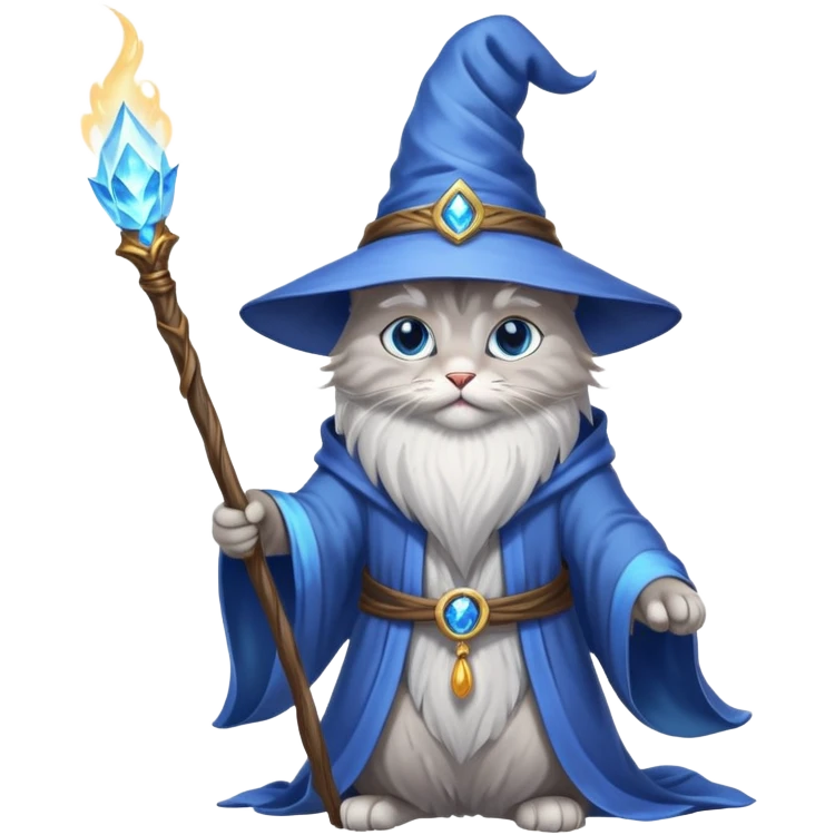 A cat wizard casting a spell with magical staff and flowing robes emoji