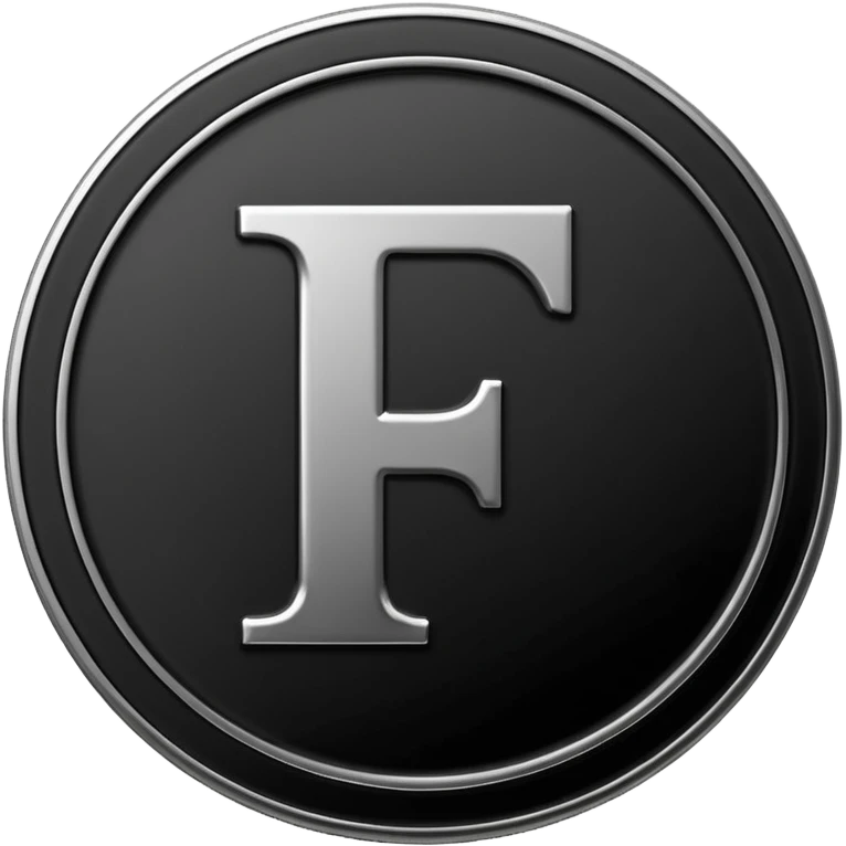 Emoji icon of a black coin with engraved letter F, minimalist style, isolated, no color emoji