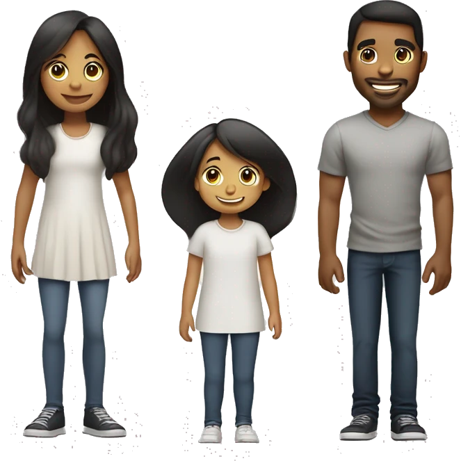 Desing An emoji of a loving brother and sister standing side by side, the sister being short with long straight hair, and the brother tall with black hair styled upward, broad shoulders, and both showing warm smiles emoji