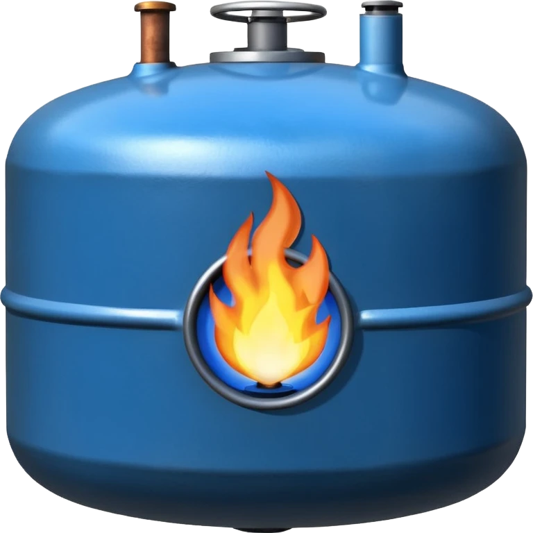 generate a realistic rust-free metal natural gas tank with blue fire on it emoji