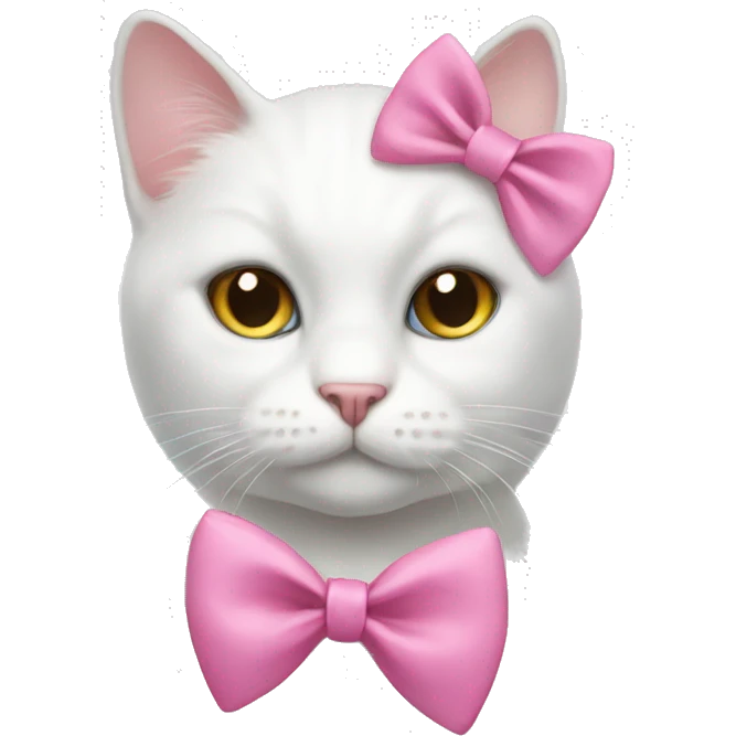 white cat wearing pink bow emoji