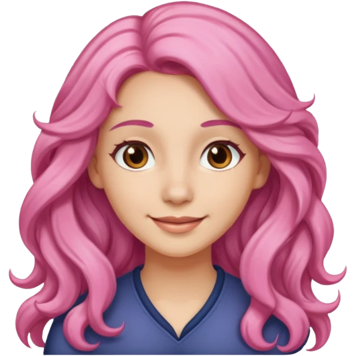 A light-skinned woman with long wavy pink hair, brown eyes, and a gentle smile. emoji