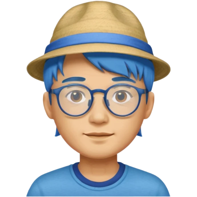 chinese man blue haired and hat and glassess emoji