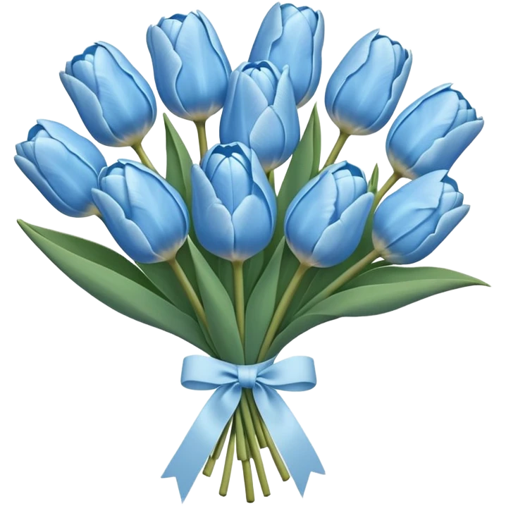 Pastel blue tulip bouquet tied together by a white small ribbon  emoji