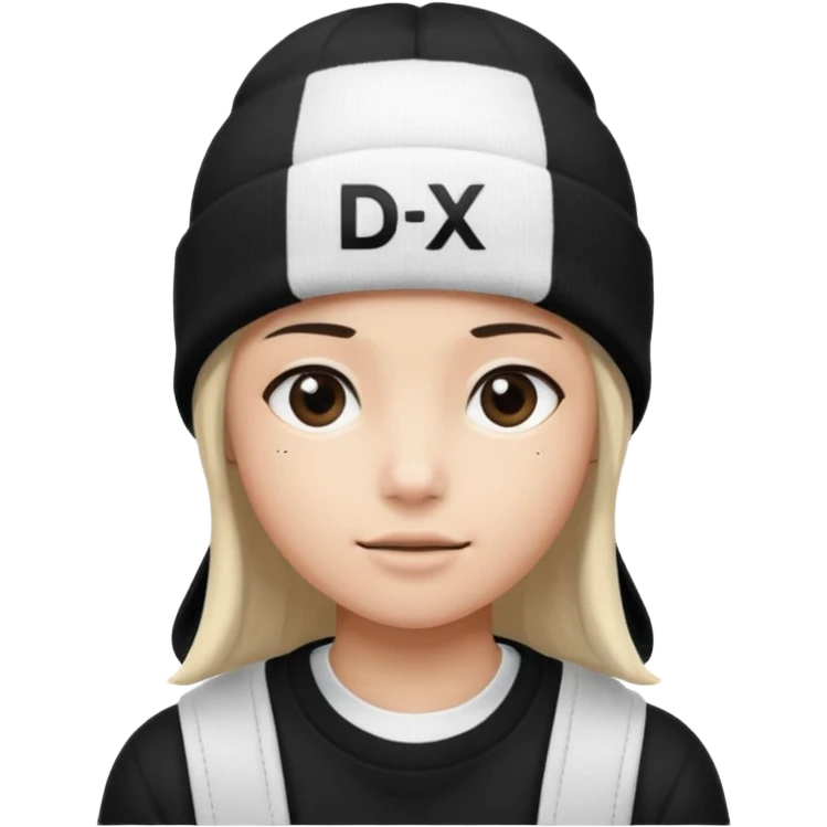 wearing a white beanie with an black square logo with the word "DX" written on it.

 emoji