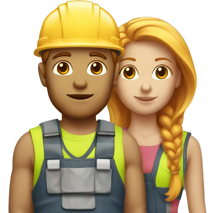Construction worker man red hair and female blonde emoji