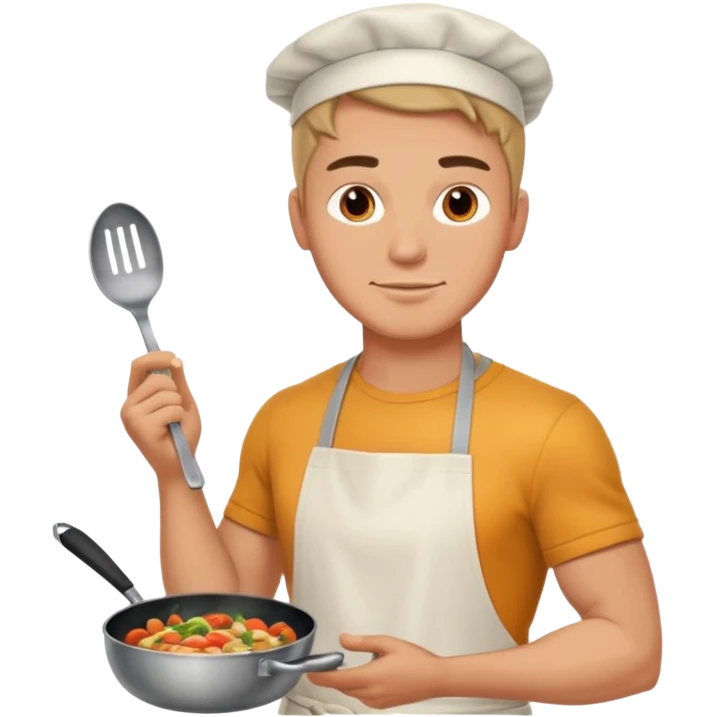 white handsome fit man cooking emoji