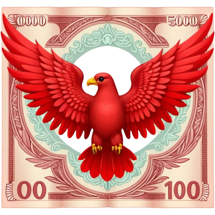 A 5000 ruble banknote with red color and wings emoji