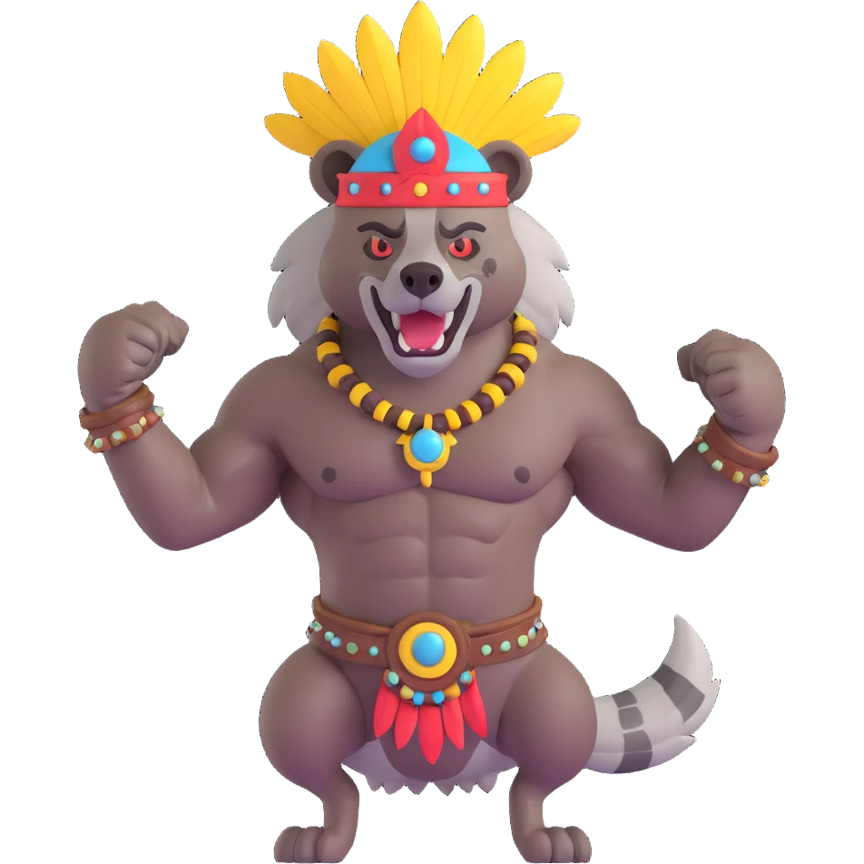A native strong buff hyena with war bonnet flexing posing full body  emoji