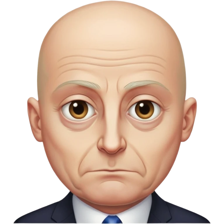 Steven Miller, Trump advisor, bald, very grim expression, very narrow face, pronounced sagging eyelids on the outer sides, bottom lip sticking out emoji