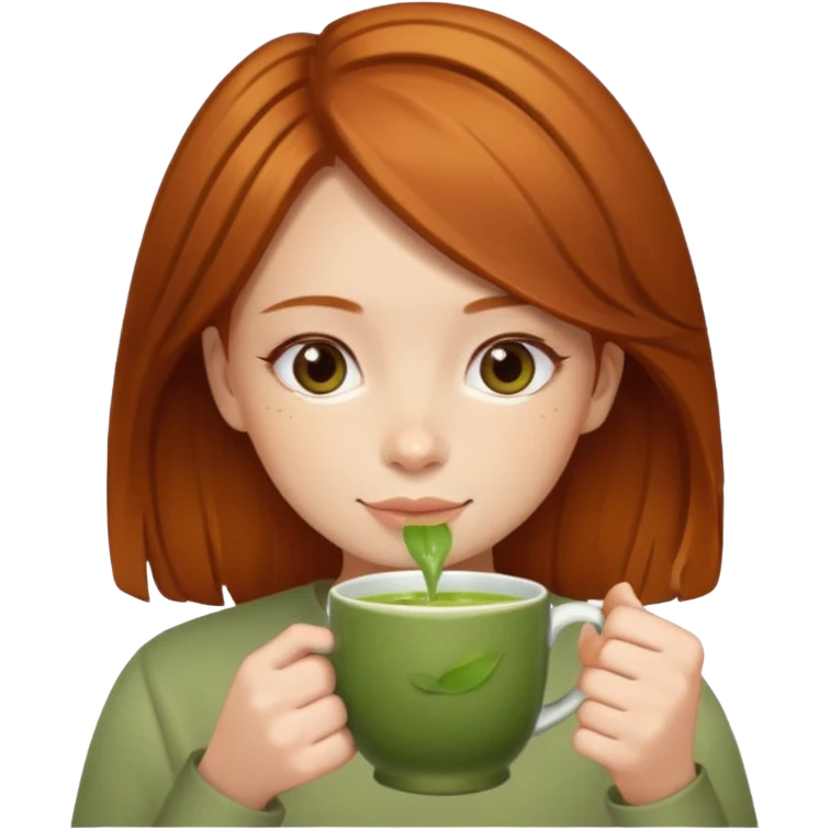 girl with brown and ginger hair drinking a matcha tea emoji