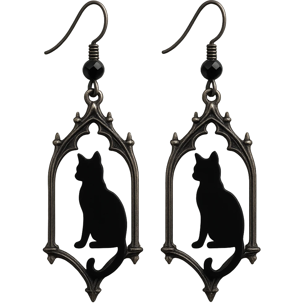 goth earrings, black cat silhouette, mysterious gothic style emoji