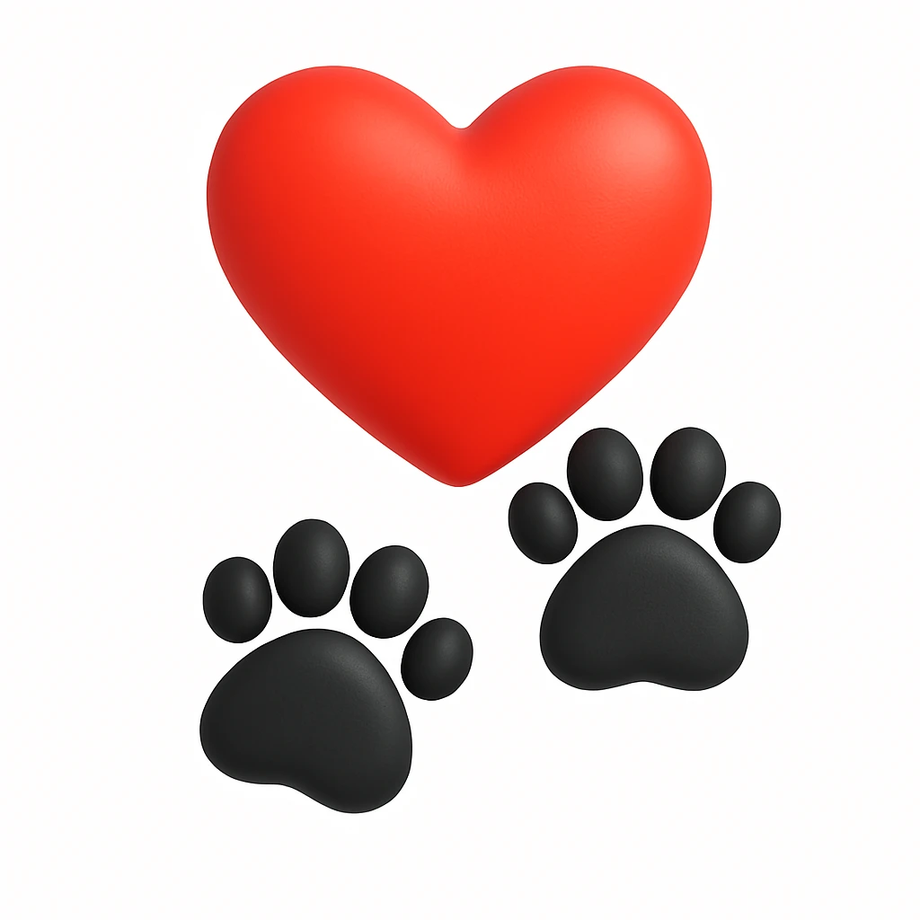 Make it microsoft style 3d fluent emojis: Stack the two black puppy paws vertically, keep the heart and original style emoji