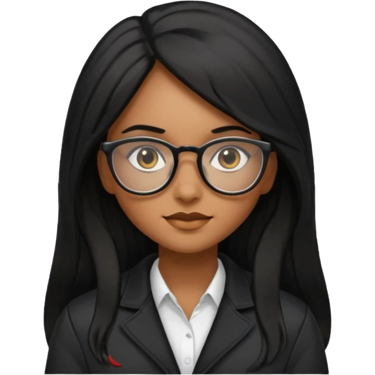 Brownskin girl with glasses and long black hair wearing glasses and a tight black jacket  emoji