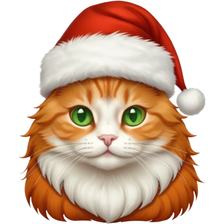 Orange long hair cat wearing a Santa hat emoji