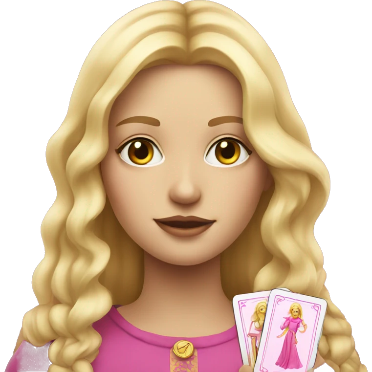 Blonde girl with pink pink tarot gold cards emoji