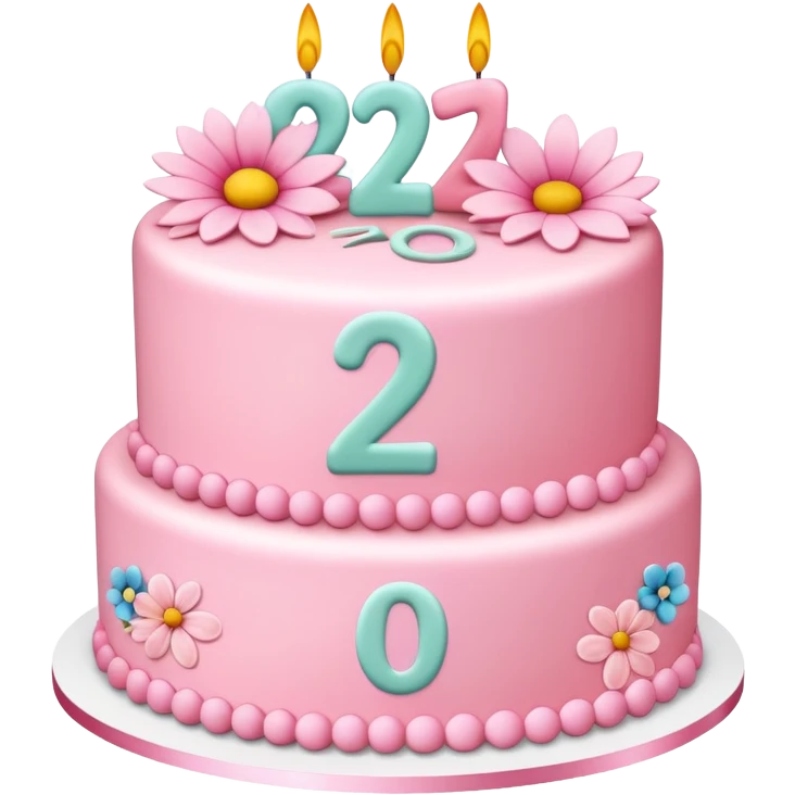 make a floral pastel(more pink) cake that is aesthetic with the number 2 and 0 on it emoji