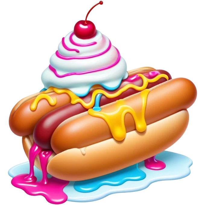Melting neon ice cream hot dog sundae emoji