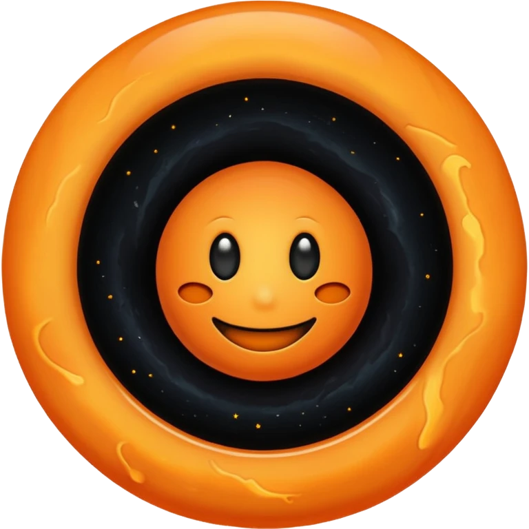 make a blackhole, accretion disk and all, with an orange smiley face, black head, orange ring, orange eyes, orange mouth, no other details emoji