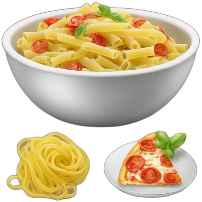 bowl of pasta next to a pizza and a limoncello emoji