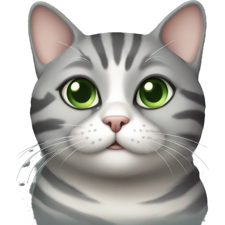 chubby gray striped cat with snub nose and green eyes  emoji