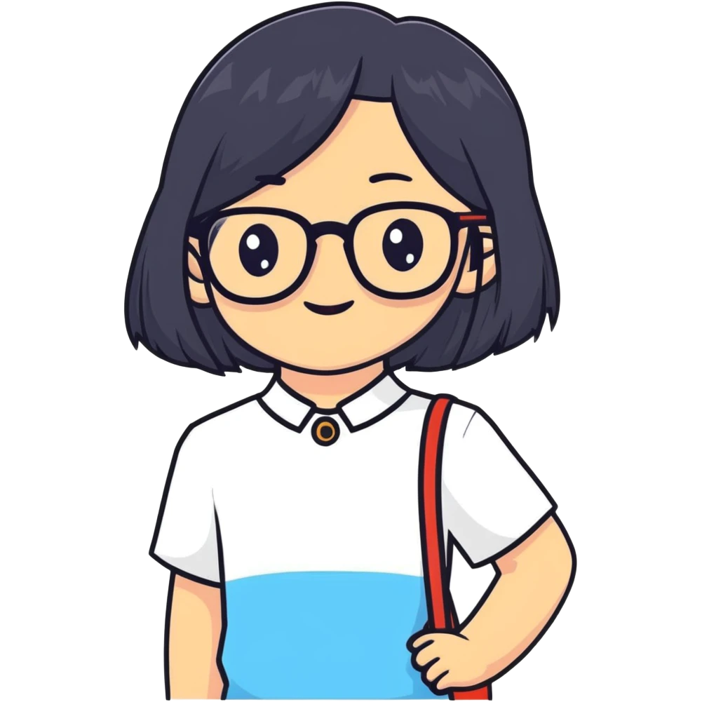 young Vietnamese girl with shoulder-length black hair and glasses emoji