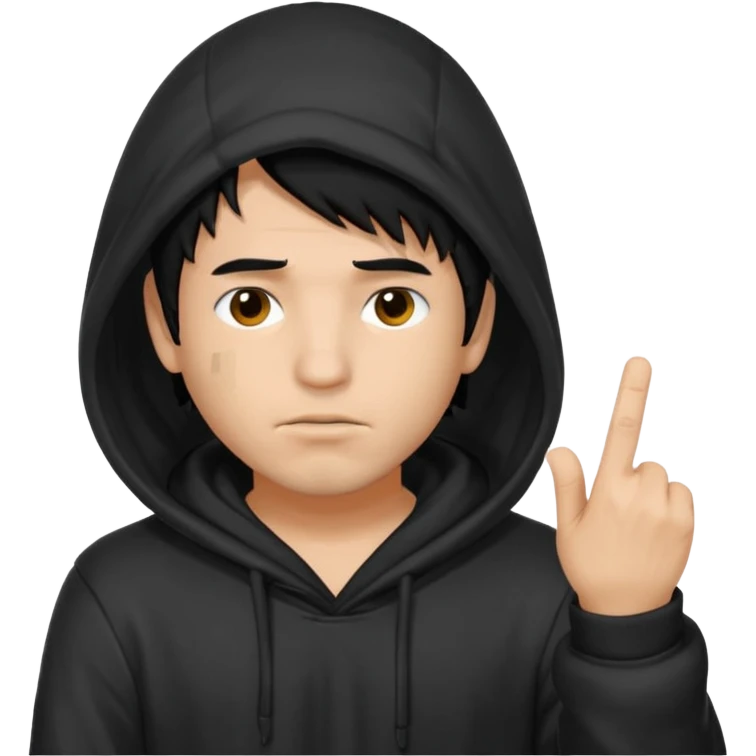 Moreno greñudo con capucha cuba la cara para el dedo del medio hombre pelo negro emoji