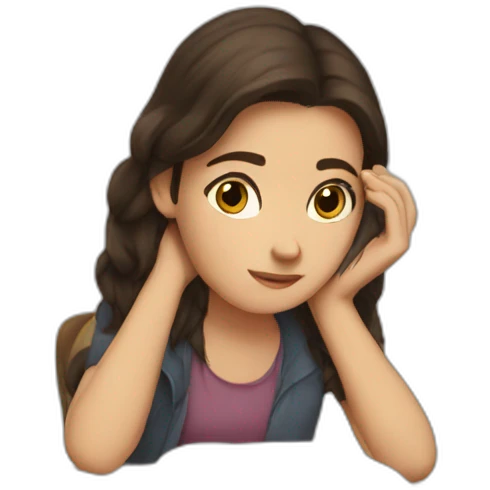 Brunette girl tired of studying emoji
