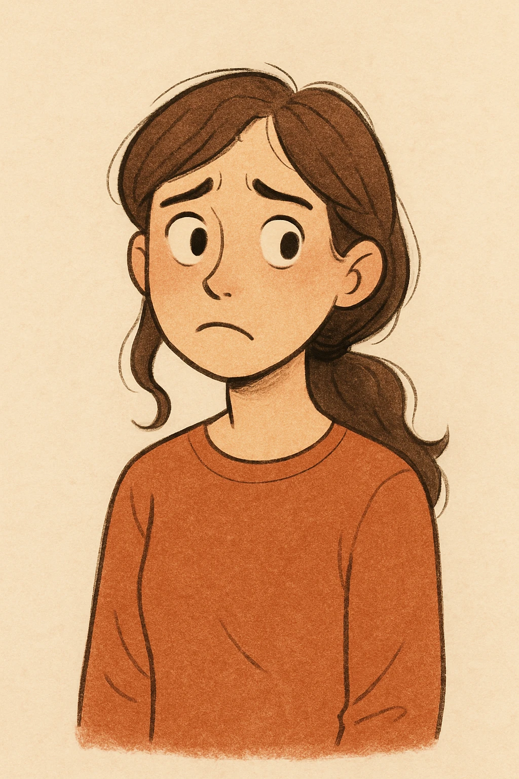 illustration style young woman with a facial expression of uncertainty, simple background emoji