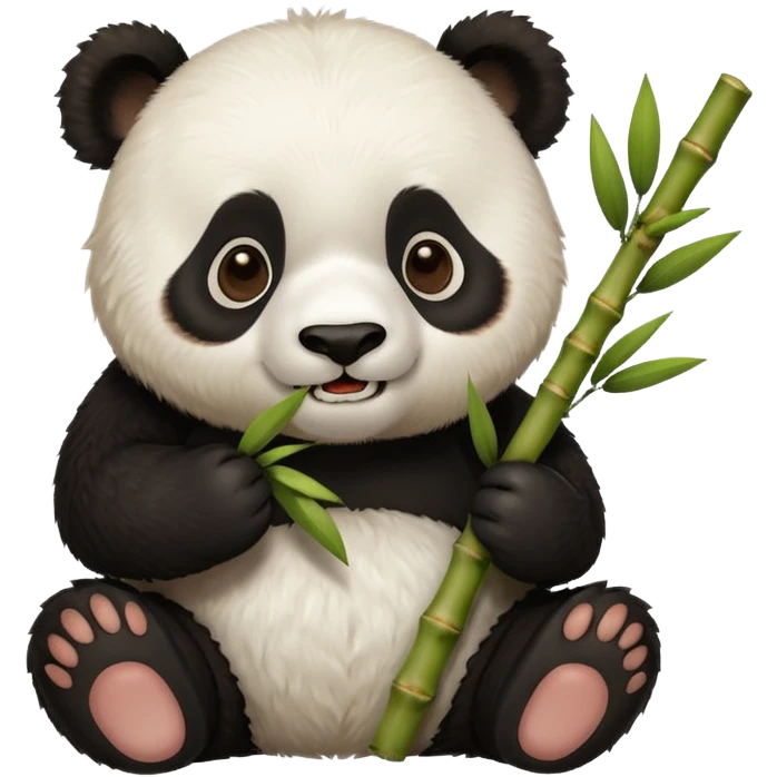 Tatlı Kahverengi ve beyaz renginde panda elinde bambu olsun tam ısırıcakken olsun emoji