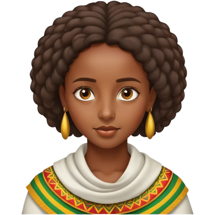 beautiful Ethiopian girl, confident expression, traditional Ethiopian facial features, neat hair, high definition, precise details, iOS Apple style emoji emoji