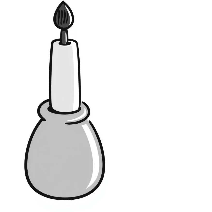nail polish bottle with brush in pastel colors dd9fb0 ffc6d3 a3bfc9 c4bee2 f1b091, hand-drawn doodle style emoji