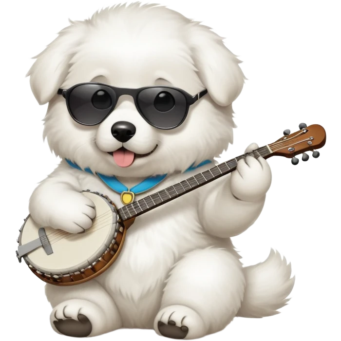 Great Pyrenees puppy with sunglasses playing banjo  emoji