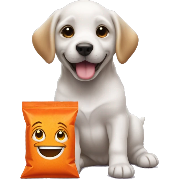 happy puppy wit a cheeto bag emoji