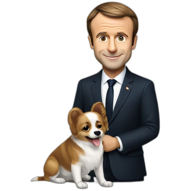 Emmanuel macron avec un chien emoji