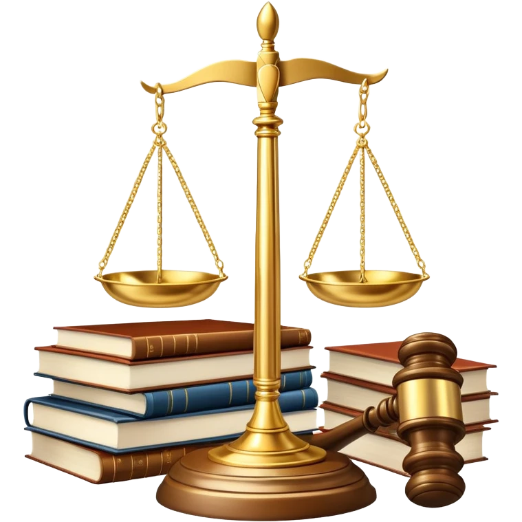 An icon featuring a gavel, scales of justice, and legal books, symbolizing law. The design includes a courthouse building in the background, representing the legal system and justice. Transparent background highlights the authority and structure of the law. emoji