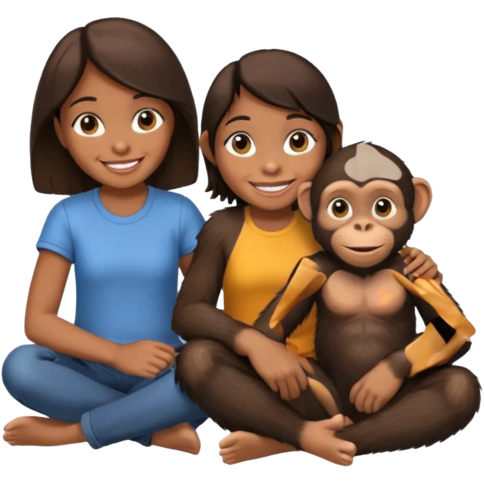 un chiomapnze sentado en el suelo al lado de una chica emoji