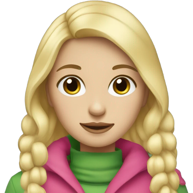 Girl who is wearing pink winter clothes with blonde hair and white skin and green eyes emoji