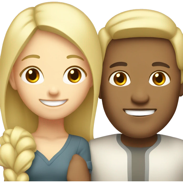 smiling blonde girl with Asian man emoji