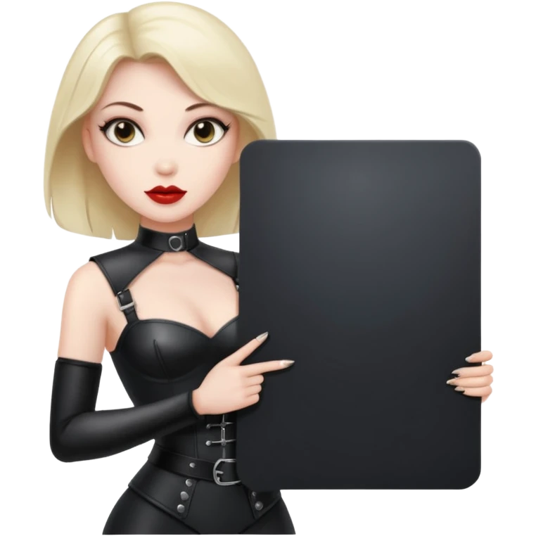 A dominatrix holding a large blank sign emoji