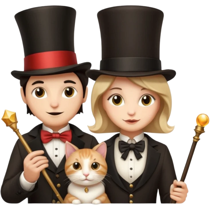 magician couple and their pet cat emoji
