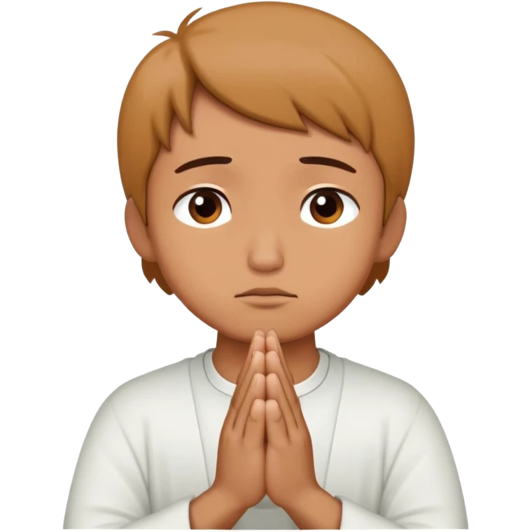 Person apologizing with hands together in prayer position, sorry face emoji