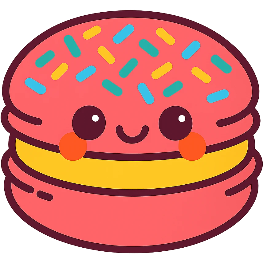 macaroon with sprinkles and a happy face, kawaii style emoji