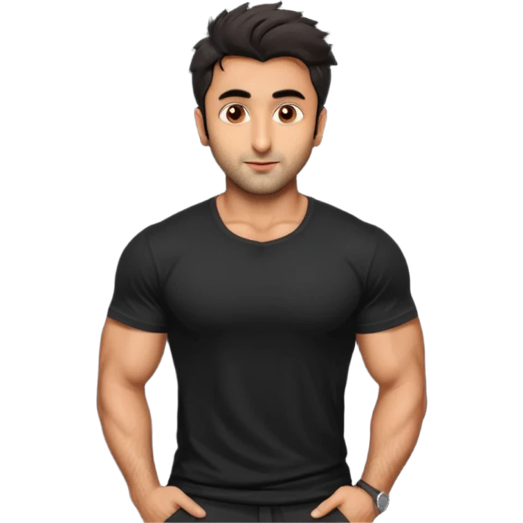 ipretty bratz emoji of ranbir kapoor wearing a black tee, muscular emoji